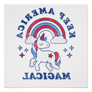 Poster T-shirt Licorne Magique Américaine - 4 juillet T