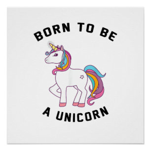 Poster T-shirt Licorne Né Pour Être_ Rétro Mignon Joli