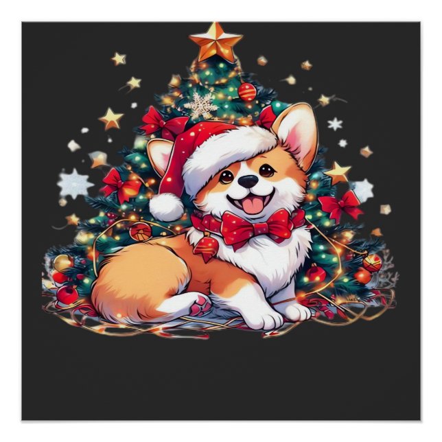 Poster T-Shirt oversize Corgi arbre de Noël (Devant)
