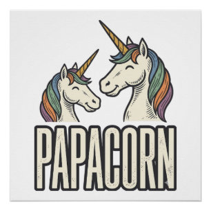 Poster T-Shirt Papa Corn Licorne Papa Gravure Vintage Des