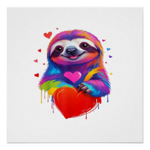 Poster T-Shirt Paresseux Coloré - Cœur de Paresseux Arc-e