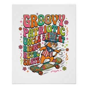 Poster T-Shirt T-Shirt Patriote Oncle Sam Cat Rétro Typog