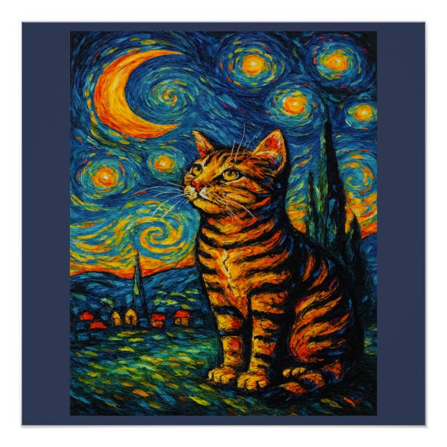 Poster  tabby cat gazes skyward (Devant)