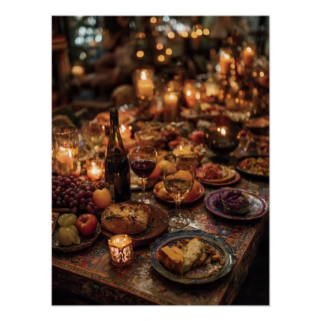 Poster Table de banquet en vin rouge ornée (Devant)