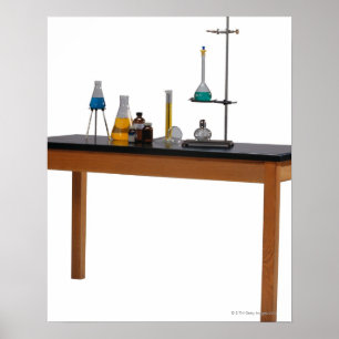 Poster Table de laboratoire avec des produits chimiques