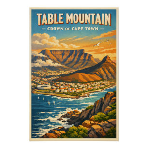 Poster Table Mountain, Afrique du Sud, dans un style rétr