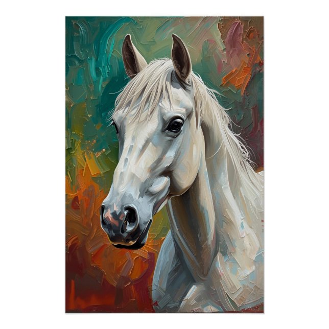 Poster Tableau Artistique Cheval Blanc Portrait Vibrant H (Devant)