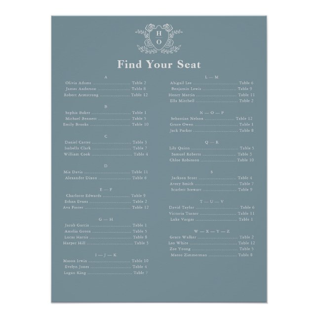 Poster Tableau de placement Vintage Crest Monogram Bleu (Devant)