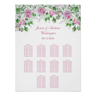 Poster Tableau de siège Mariage Rose romantique rose