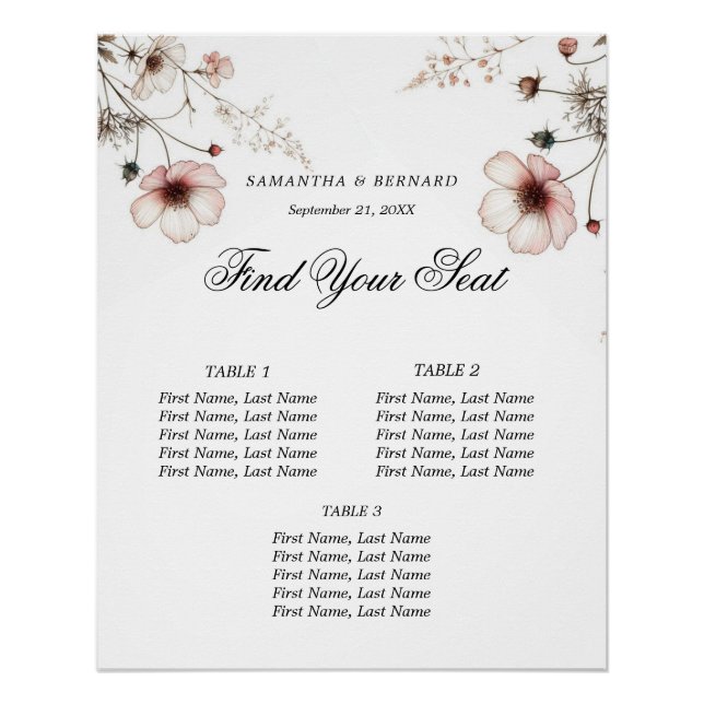 Poster Tableau de sièges minimaliste fleur sauvage d'été (Devant)