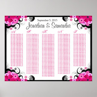 Poster Tableaux de sièges Fuchsia Floral Mariage blanc