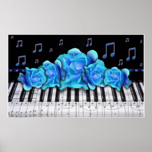 Poster Taille colossale de roses bleus de clavier de