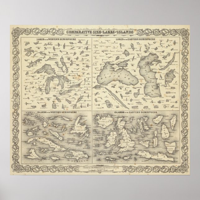 Poster Taille comparative des lacs et des îles (Devant)