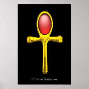 Poster TALISMAN ROUGE Ankh d'or Vie Éternelle Égyptienne