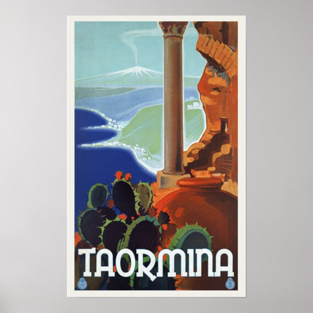Poster Taormina Italie - Vintage voyage (Devant)
