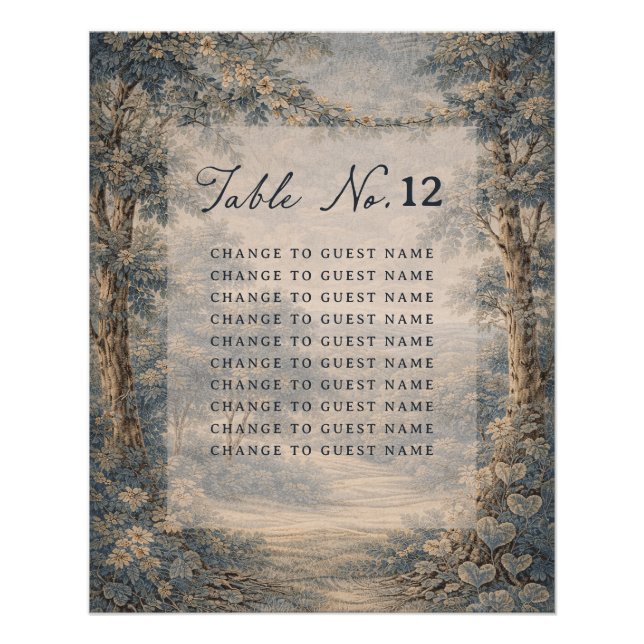 Poster Tapestry Blue Toile wedding table seating chart (Devant)
