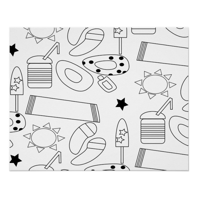 Poster Tapis de coloriage d'été thème plage (Devant)