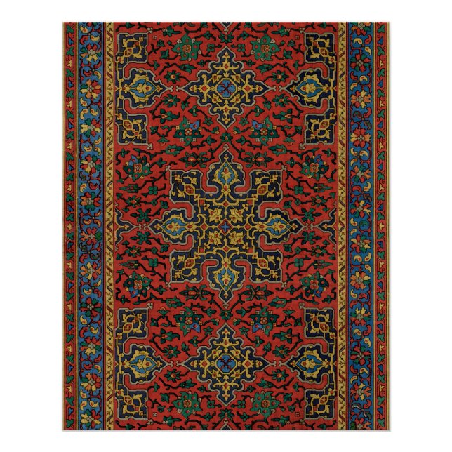 Poster Tapis persan rouge bleu classique (Devant)