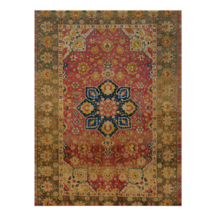Poster Tapis rouge or Kashan tapis Perse Asiatique