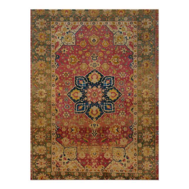 Poster Tapis rouge or Kashan tapis Perse Asiatique (Devant)