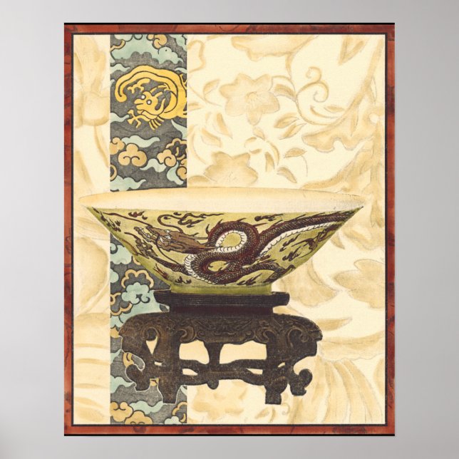 Poster Tapisserie asiatique avec bol et design dragon (Devant)