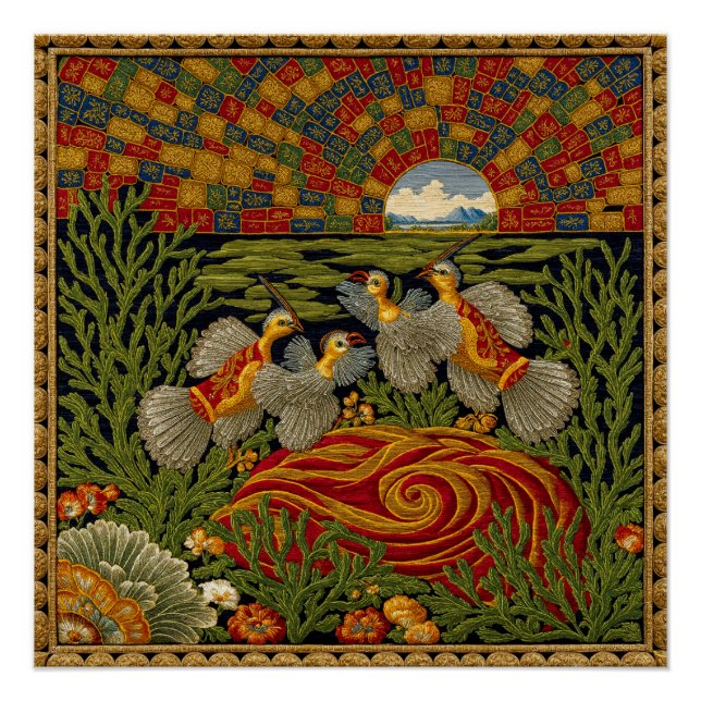 Poster Tapisserie de style rétro Oiseaux exotiques (Devant)