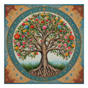 Poster Tapisserie florale de l'Arbre de Vie, Art du Manda