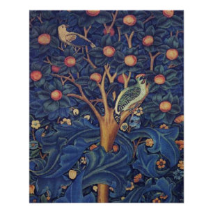 Poster Tapisserie Pic-vert de William Morris modèle bleu