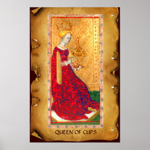 POSTER TAROTES DE RENAISSANCE ANTIQUE / REINE DES TASSE