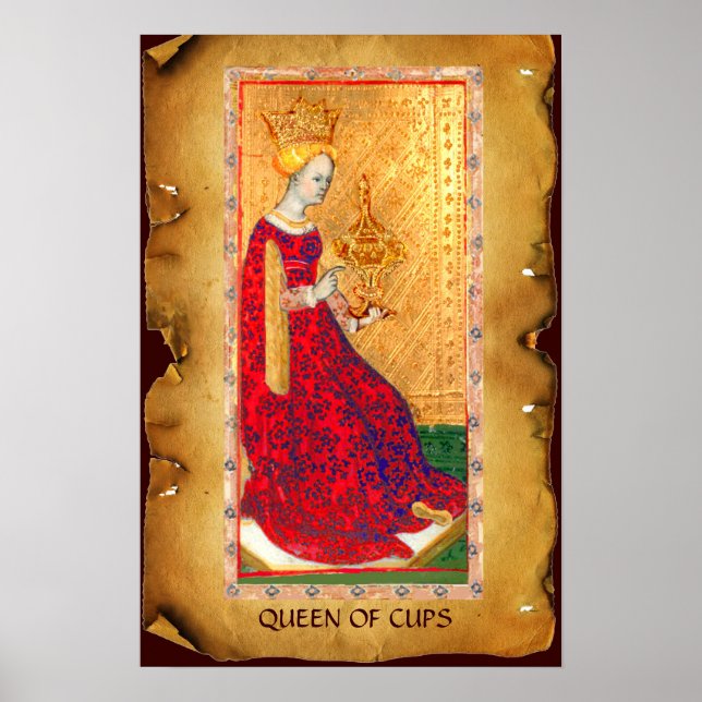 POSTER TAROTES DE RENAISSANCE ANTIQUE / REINE DES TASSE (Devant)