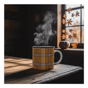Poster Tasse à café carreaux motif héritage automne vapeu