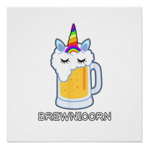 Poster Tasse de bière buvant Brewnicorn Licorne mignonne