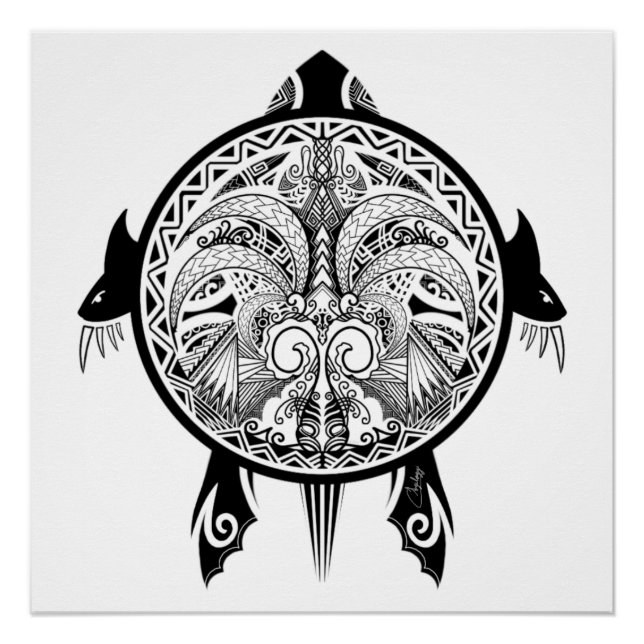 Poster Tatouage de Tribal Turtle Shield (Devant)