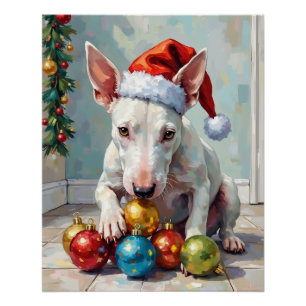 Poster Taureau Terrier joueur gardant Noël