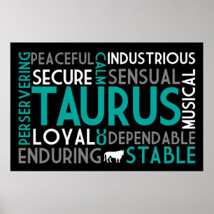 Poster Taurus Astrologie Word Collage Imprimer