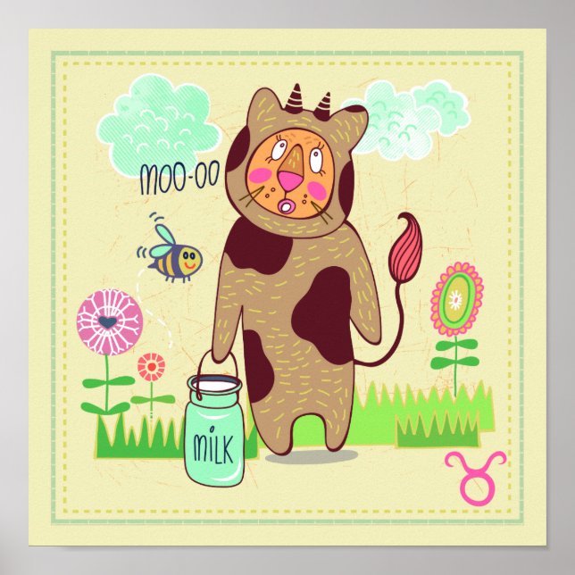 Poster Taurus Bull Cat Zodiac Nursery Imprimer (Devant)