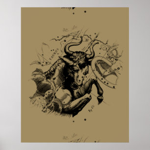 Poster Taurus Constellation Hevelius 1690 Engraving