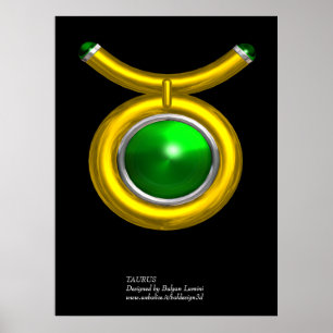 POSTER TAURUS /GOLD,GREEN EMERALD ZODIAC SIGN JEWEL