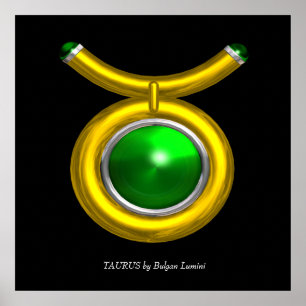 POSTER TAURUS /GOLD,GREEN EMERALD ZODIAC SIGN JEWEL
