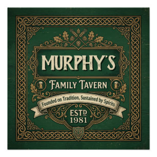 Poster Taverne familiale de pub irlandais personnalisé ve