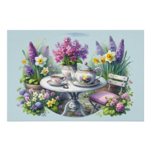 Poster Tea Party vintage à Floral dans le Jardin
