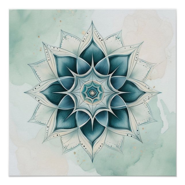 Poster Teal Blue Mandala Design (Devant)