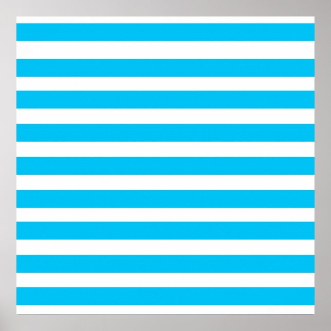 Poster Teal Blue Turquoise and White Stripes Pattern (Devant)