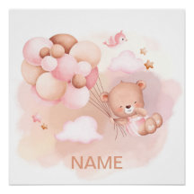 TEDDDY BEAR PINK BALLOONS & CLOUDS BÉBÉ