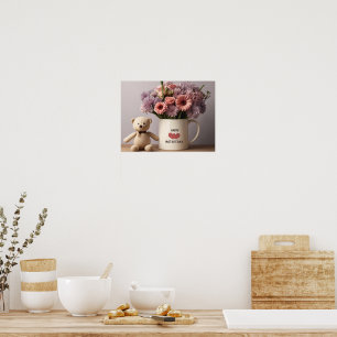 Poster Teddy Bear, Fleurs & Café Mug