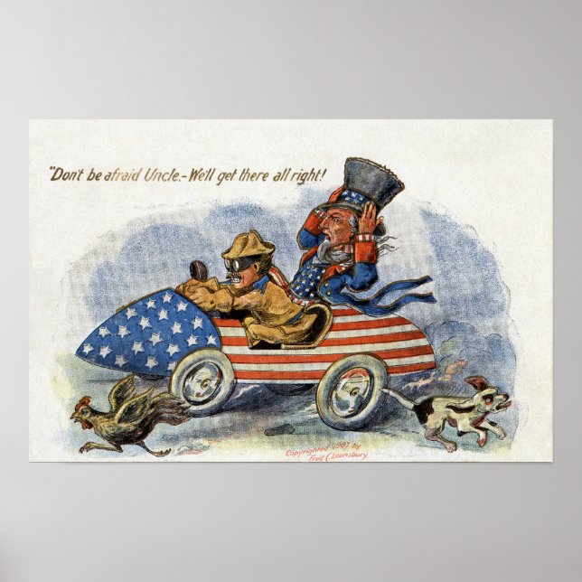 Poster Teddy Roosevelt & Oncle Sam dans l'Auto patriotiqu (Devant)