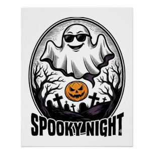 Poster Tee à gravure vintage Halloween fantôme cool Art_1