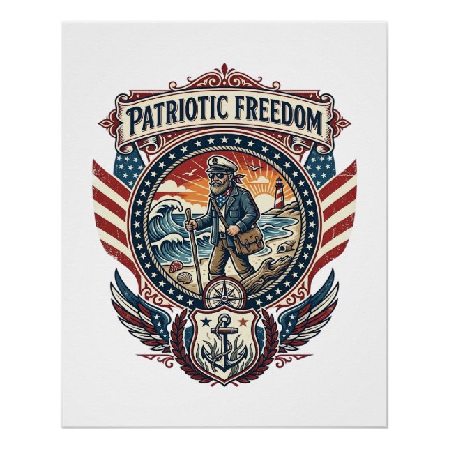 Poster Tee-shirt graphique vectoriel Patriotic Beachcombe (Devant)