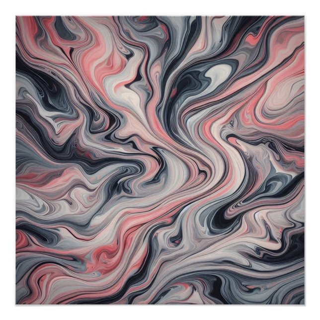 Poster Teintes tourbillonnantes de rose, gris et blanc (Devant)