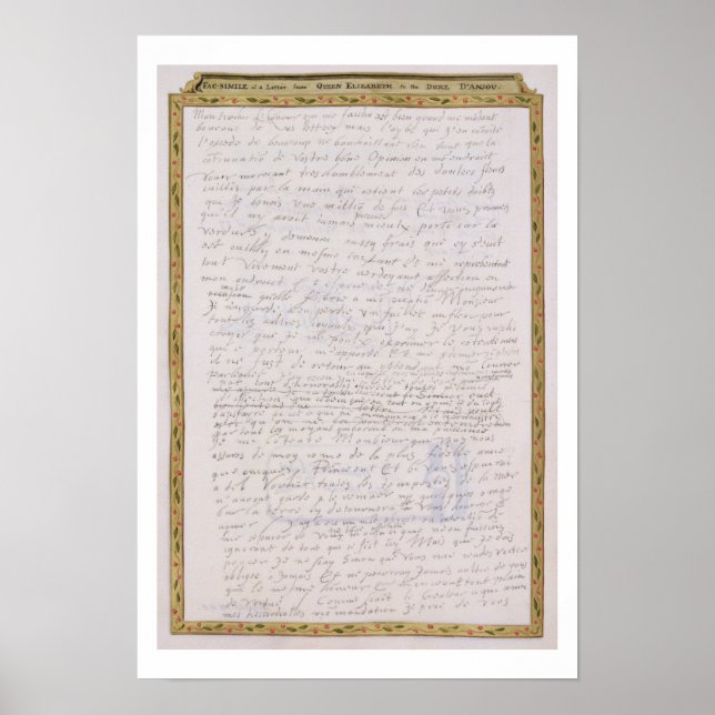 Poster Télécopieur d'une lettre d'Elizabeth I à François (Devant)